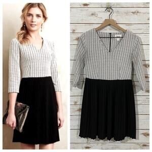 GANNI for Anthropologie Jacquard Jersey Pleated Dress - Black/White - Small